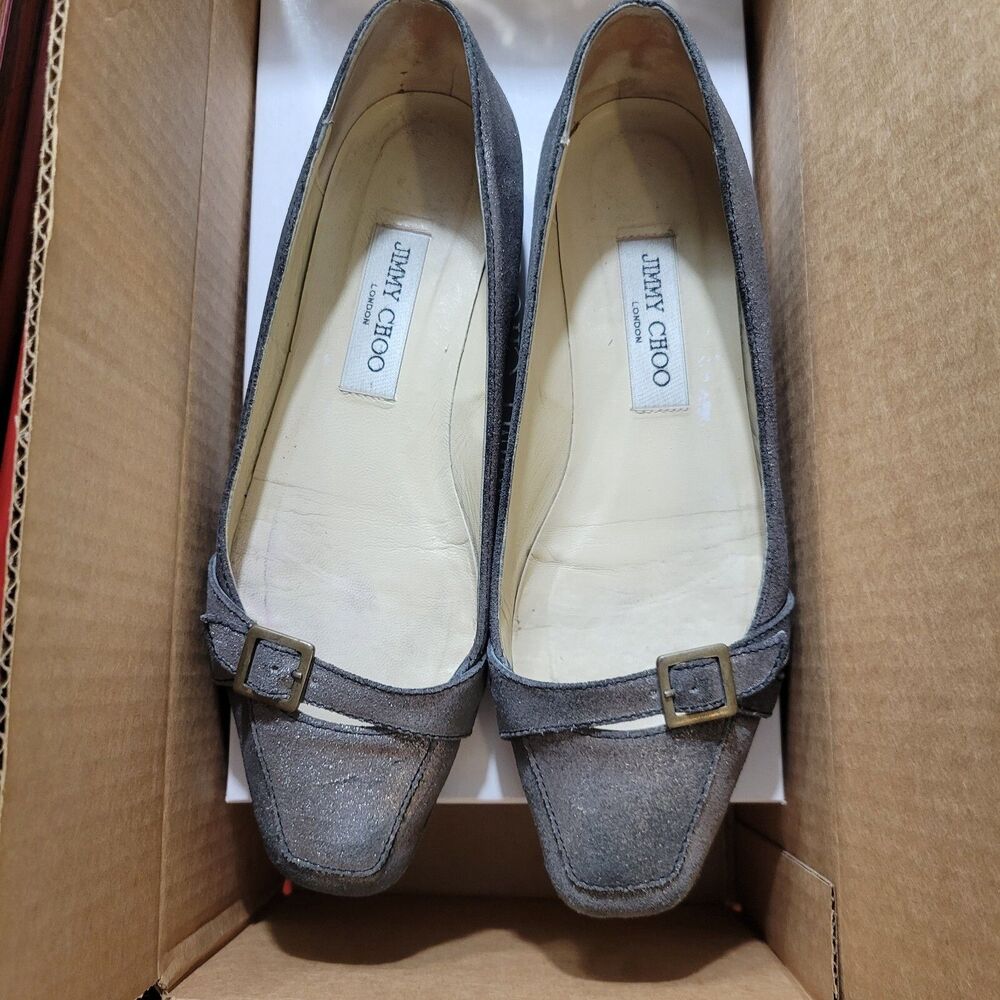 Jimmy Choo Suede Womens Ballet Flat - Hematite/Silver 38.5 EU